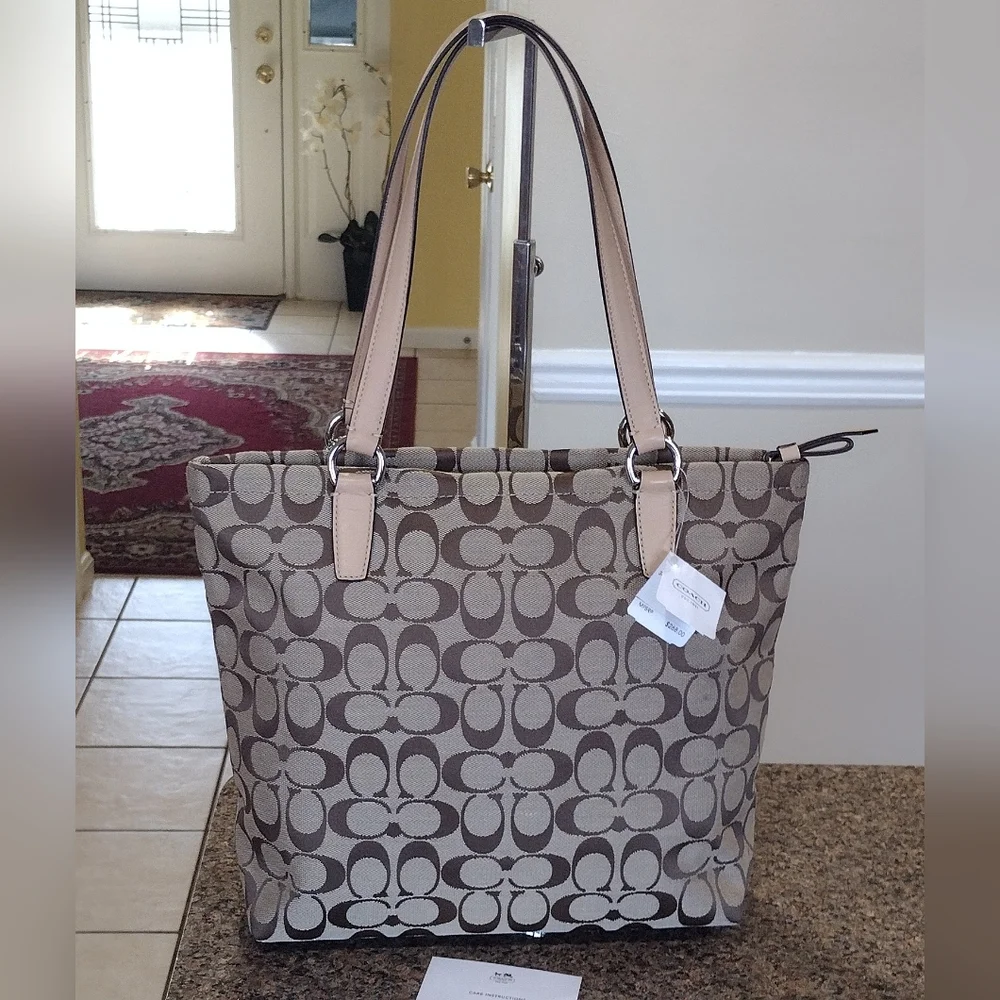 NWT Coach Signature Stripe 12 CM Tote